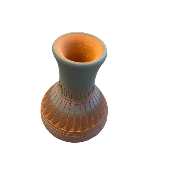 Michael Charlie pottery turquoise and orange and gray feather design - Picture 2 of 3